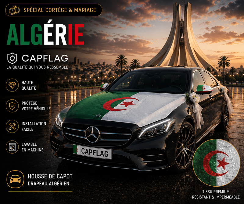 Pack Total Look Algérie : drapeau de capot et housses de rétroviseurs assortis — CapFlag