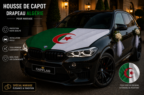 Drapeau de capot Algérie élastique CapFlag sur capot de voiture