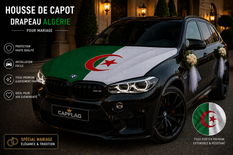 Drapeau de capot Algérie élastique CapFlag sur capot de voiture