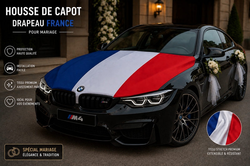 Drapeau de capot France élastique CapFlag sur capot de voiture