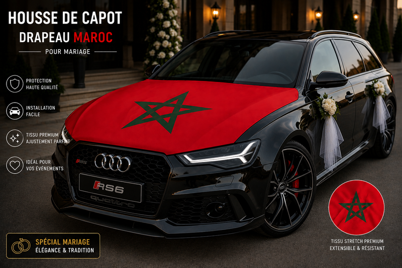 Drapeau de capot Maroc élastique CapFlag sur capot de voiture