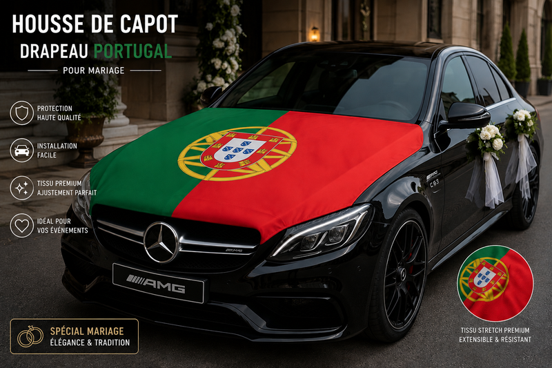 Drapeau de capot Portugal élastique CapFlag sur capot de voiture