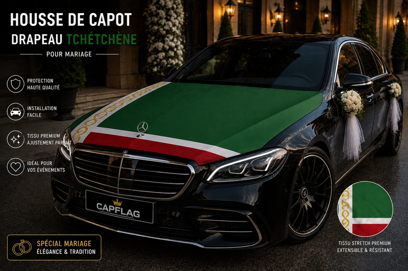 Drapeau de capot Tchétchénie élastique CapFlag sur capot de voiture