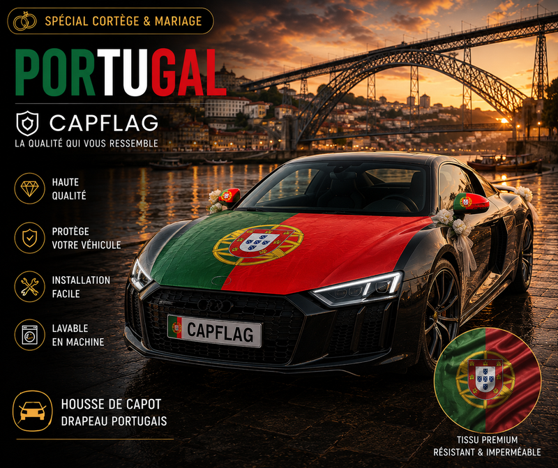 Pack Total Look Portugal : drapeau de capot et housses de rétroviseurs assortis — CapFlag